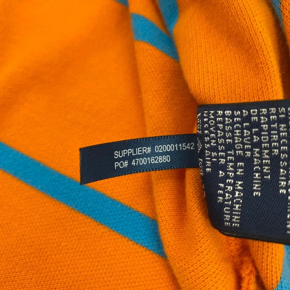 Ralph Lauren Sport Polo‎ Shirt Kids Large Orange Striped Pique Preppy Summer